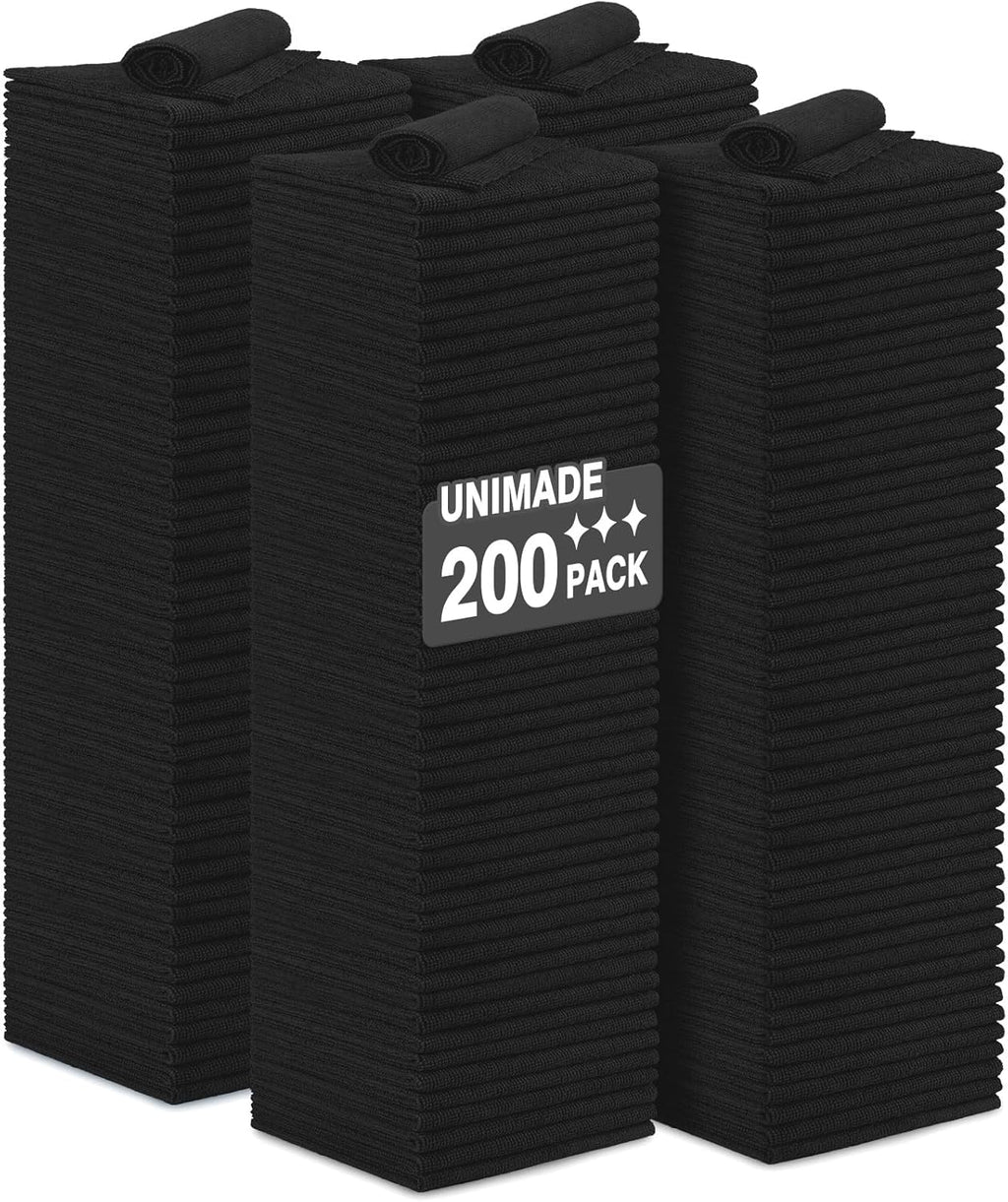 Microfiber Cleaning Cloth, 200 Pack Microfiber Towels for Cars Reusable Shop Rags Bulk Lint Free Cleaning Towels for Car Kitchen Automotive Bar Mechanic Restaurant Garage, 11.5"x 11.5", Black