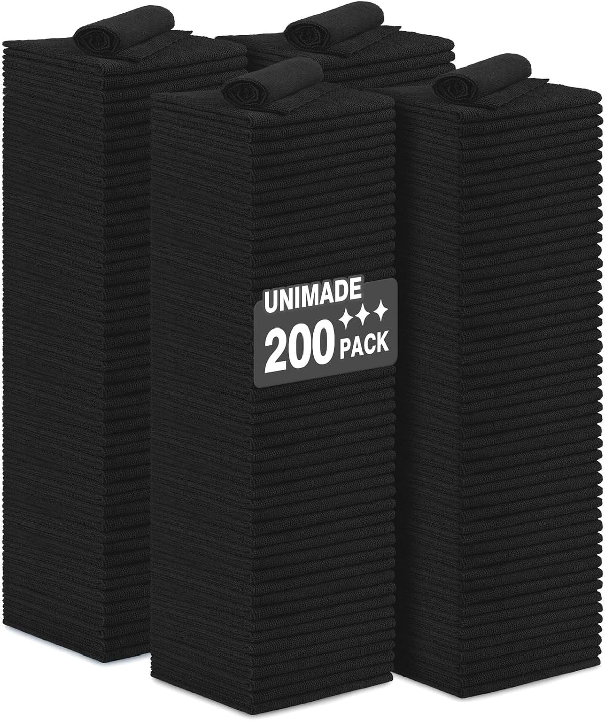 Microfiber Cleaning Cloth, 200 Pack Microfiber Towels for Cars Reusable Shop Rags Bulk Lint Free Cleaning Towels for Car Kitchen Automotive Bar Mechanic Restaurant Garage, 11.5"x 11.5", Black