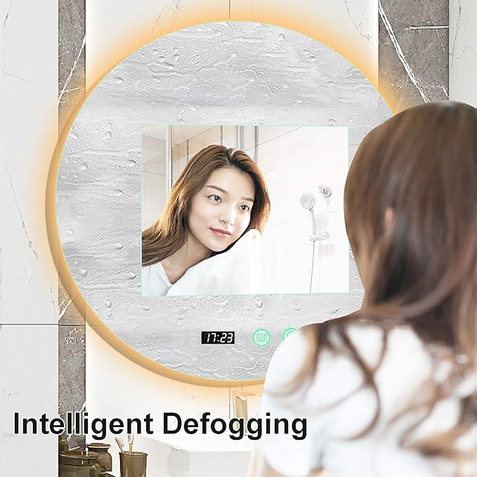Yu Ru Wall Mirror for Bathroom, Led Illuminated Bathroom Mirror, Dimmable Touch Switch Illuminated Mirror, Scene Lighting Simulations, Wall Mounted Makeup Mirror with Demister Pad