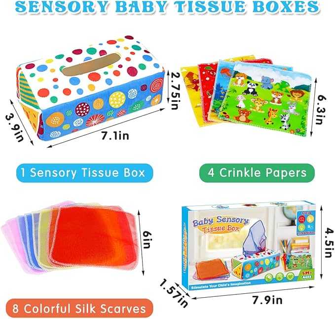 Aiduy Baby Toys 6 to 12 Months - Baby Tissue Box Toys Montessori Toys for Babies 6-12 Months Soft Crinkle Infant Sensory Toys for 1 Year Old Early Learning Toys Baby Boys Girls Gifts