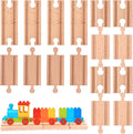 16 Pcs Straight Wooden Tracks Expansion Wood Train Track Connectors and Adapters Male Male Female Female Wood Train Track Pieces Accessories Wooden Tracks Bridge for Most Major Toy Trains Railway