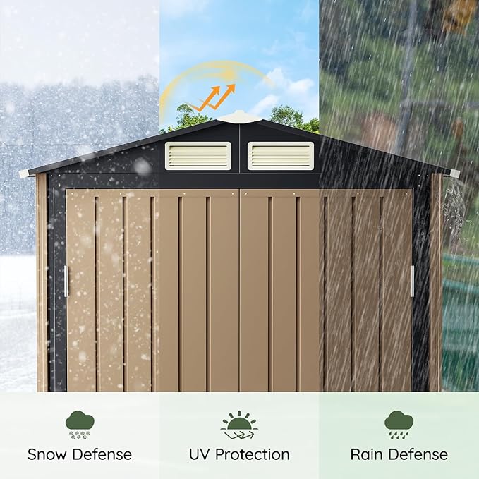 5x3 FT Outdoor Metal Storage Shed, Double Door, 1 Clear Window, Tool Shed for Garden, Patio, Backyard Brown