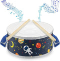 Boao 1 Pc Kids Drum Set, 8 Inch Toddler Drum Wooden Toy with Adjustable Strap and 4 Drumsticks, Educational Sensory Musical Instrument for Toddlers Kid Baby Boys Girls Gift (Space)