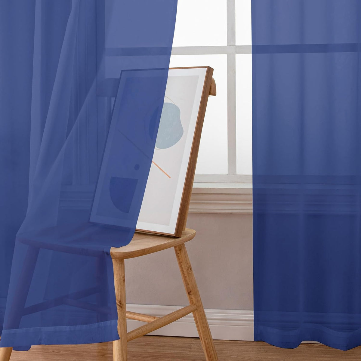 Chyhomenyc Royal Blue Sheer Curtains 96 inches Long 2 Panels, Light Filtering Soft Airy Solid Elegant Voile Window Treatment Drapes for Bedroom Living Room Wedding Party Decor, 42 Wx96 L, 8FT L