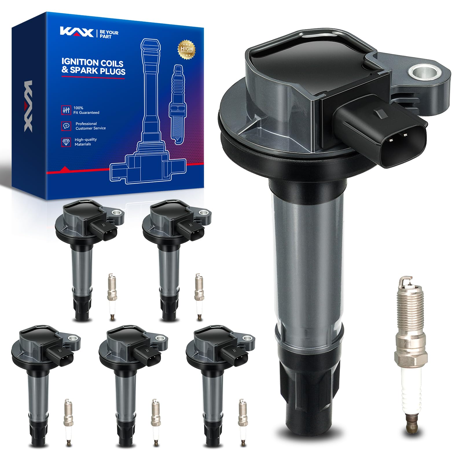 KAX 6-Pack Ignition Coils and Double Iridium Spark Plug Set for Ford Edge 2007-2010, Mazda CX-9 2008-2014, Taurus 2010-2012 3.5L