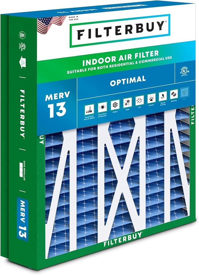 Filterbuy 21x21.5x5 Air Filter MERV 13 Optimal Smoke & Allergy Defense (1-Pack), Pleated HVAC AC Furnace Filters for Trane Perfect Fit & American Standard (Actual Size: 20.00 x 21.09 x 4.97)