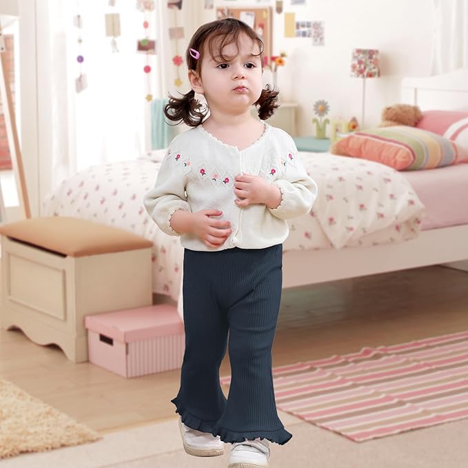 Neutocd Toddler Baby Girl 2-Pack Pants Bell Bottom Infant Baby Girl Solid Ribbed Cotton Leggings