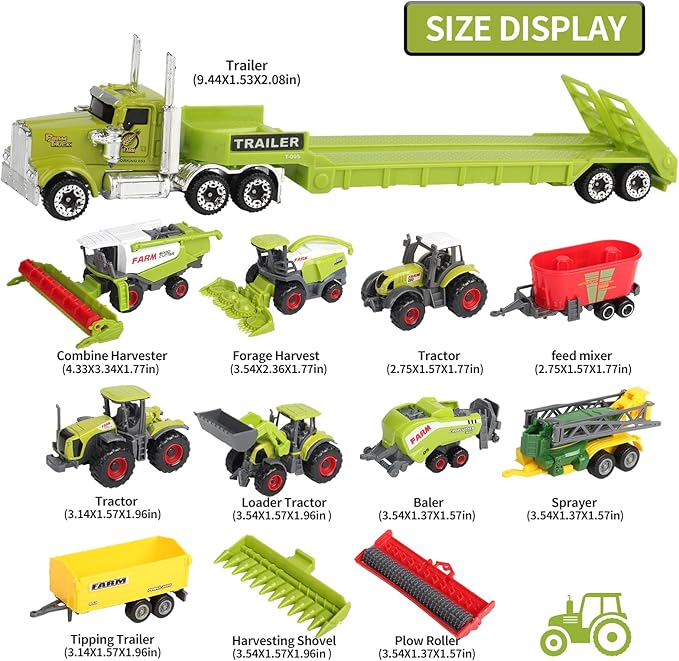 Oriate Kids Farm Toys Realistic Tractor Vehicle Playset, Diecast Car Set Educational Mini Farm Animals with Flatbed Trailer, Birthday Gift for Children 3 Year Old
