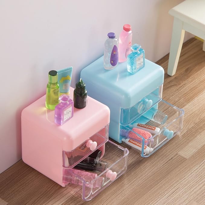 72Pcs Dollhouse Mini Jewelry Storage Case Handbag Towel Cosmetic Set Bathroom Acessories Toothbrush Shampoo Perfume Hair Dryer Comb Purse Decor DIY Doll Backpack Girl Micro Scene
