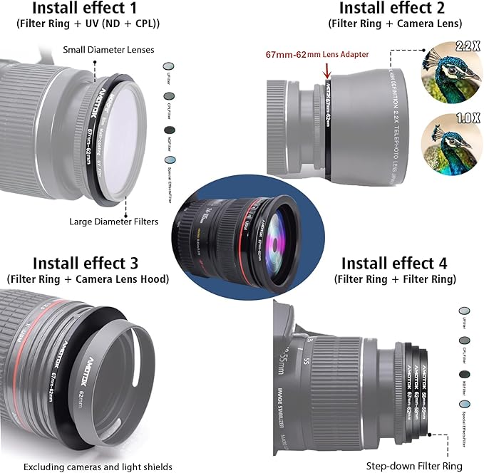 67mm Lens to 62mm Camera Lens Adapter,67mm-62mm Filter Step-Down Ring,Compatible All 62mm Filter Accessory.Made from CNC Machined
