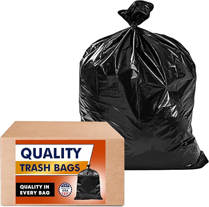 Veska 55 Gallon Trash Bags Heavy Duty, (Value-Pack 50 Count w/Ties) 55-60 Gallon Trash Bags Large Black 50-60 Gallon Garbage Liners for Lawn, Leaf, and Commercial