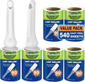 Sticky Lint Roller for Pet Hair: Lint Remover for Dog Cat Hair Mega Value Set 540 Sheets 2 Handles+6 Rollers Fur Removal for Clothes Couch Furniture