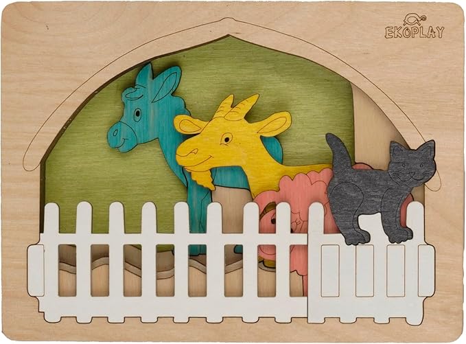 Farm Animals Multilayered Wooden Puzzles for Kids | 6 Piece Jigsaw Puzzle for Preschool Kids | Learning Educational Toys Gifts for Boys Girls 3+ Years