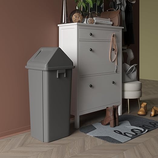 23 Gallon Gray Square Trash Can with Dome Swing Lid – Durable Commercial Plastic Waste Bin for Restaurants, Offices & Public Spaces