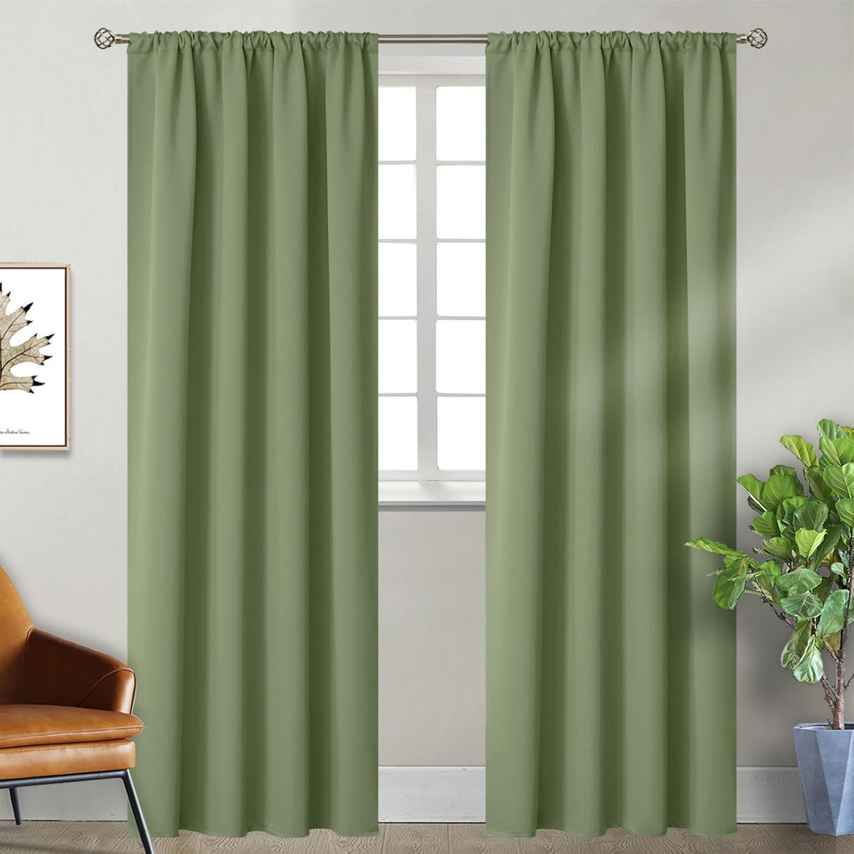 BGment Olive Green Blackout Curtains 90 Inch Length for Living Room - Thermal Insulated Drapes with Rod Pocket Darkening Privacy for Bedroom Dining, 52 x 90 Inch, 2 Panels