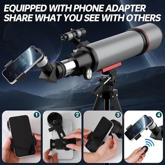 Aurosports Telescope for Adults High Powered - 90mm Aperture 600mm Refractor Telescope for Kids & Beginners -Portable Travel Telescope with Phone Adapter Tripod Wireless Remote & Carry Bag