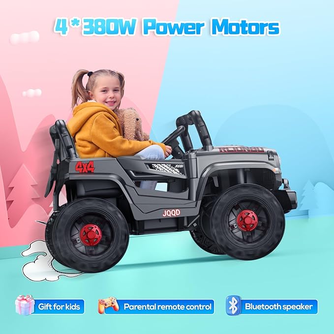 SEALIGHT 12V Kids Ride On Car Truck w/Parent Remote Control, Children Ride On Toy Toddler Electric Vehicle with Double Doors/Safety Belt/LED Lights/Music Player/Bluetooth