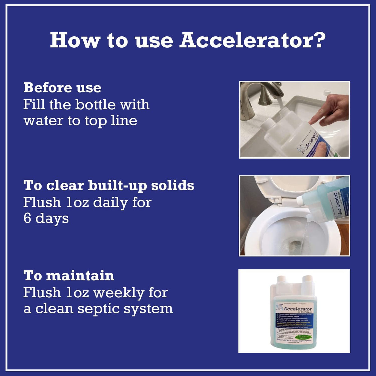 Dr. Pooper Accelerator Septic Tank Treatment - Environment-Friendly Septic System Maintenance Liquid - Eliminates Odors - Clears Organic Solids in Tanks & Drain Fields - Safe for All Septic Systems