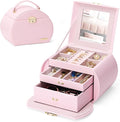 Homde Girls Jewelry Box Jewelry Storage Case Organizer with Mirror for Rings, Earrings, Bracelets, Necklaces (Light Pink + Gold)