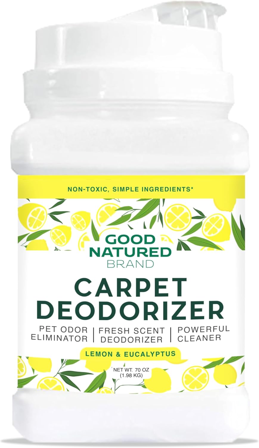 Good Natured Brand | Carpet Deodorizer & Freshener Powder | 70 oz Pet Odor Eliminator for Strong Odor & Pet Urine | Fresh Natural Lemon & Eucalyptus Scent | Safe for Homes with Pets