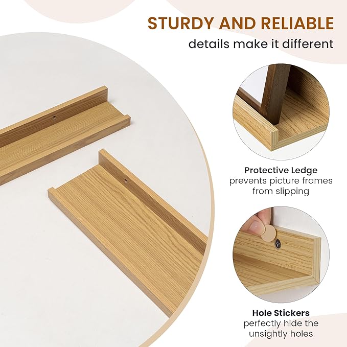 Axeman Picture Ledge Shelf, Floating Shelves for Wall Decor Storage Set of 6, 48 inch Floating Wall Mounted Shelves, Shelves with Lip for Living Room, Bedroom, Nursery, Bathroom, Kitchen, Oak