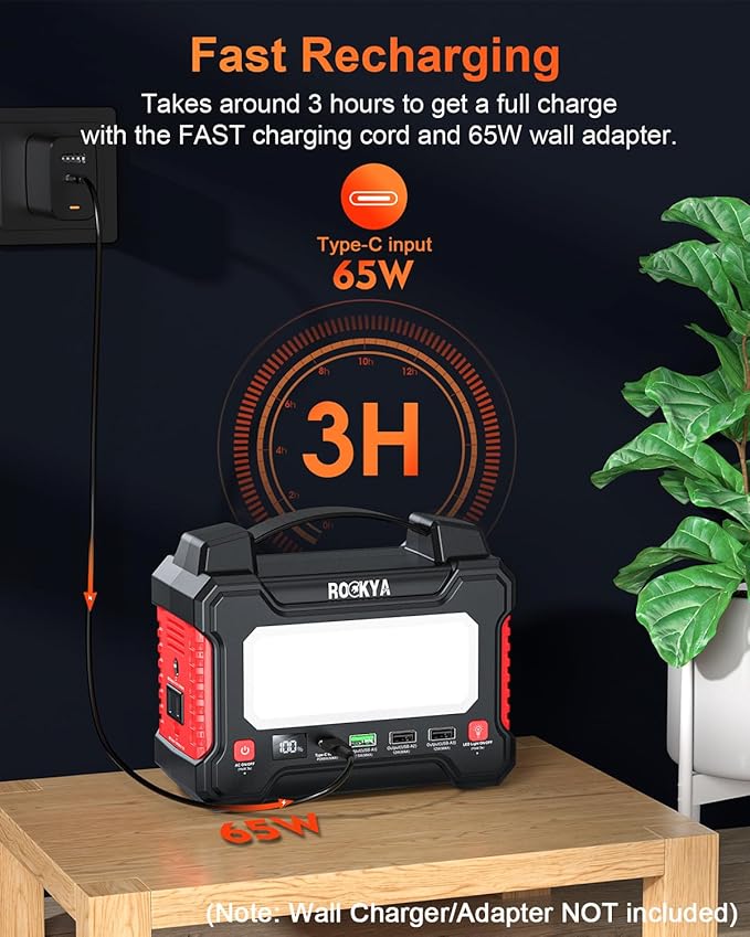 166.5Wh Portable Power Station 150W Laptop Charger,Lithium Battery Power Bank Solar Generator with AC outlet & Flashlight (SOS mode) for Home Emergency Outage,Office,Outdoor Camping,RV Travel.