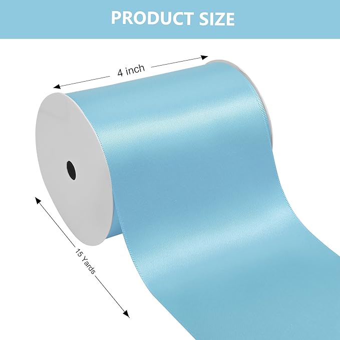 Blue Mist Satin Ribbon 4 Inch X 15 Yards Solid Color Double Faced Ribbons Perfect for Crafts Wedding Decor Bow Making Arts Sewing and More