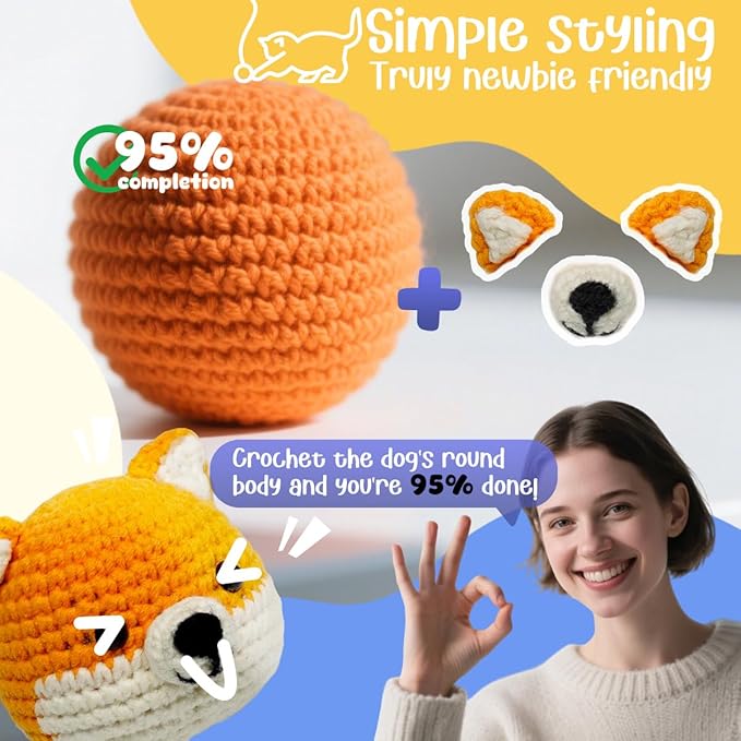 TAKADODO Crochet Kit for Beginners - Learn to Crochet Kits for Adults Beginner with Step-by-Step Video Tutorials - Crochet Kits for Adults and Kids (Dogs)