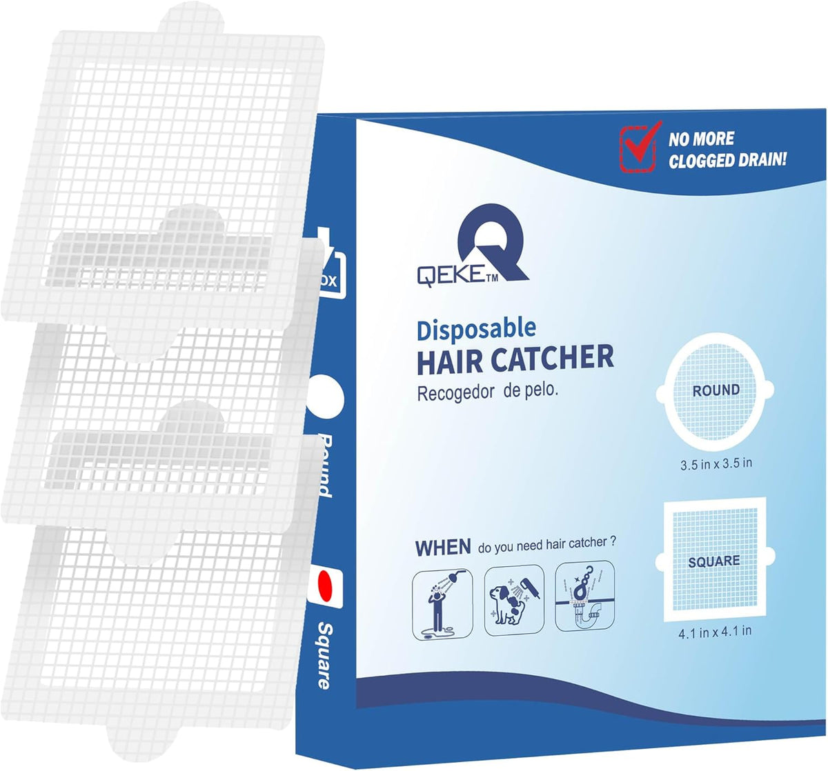 Disposable Hair Catcher Shower Drain Mesh Stickers, Hair Catchers for Shower, 25 Pack, 4.1 Inch - Square