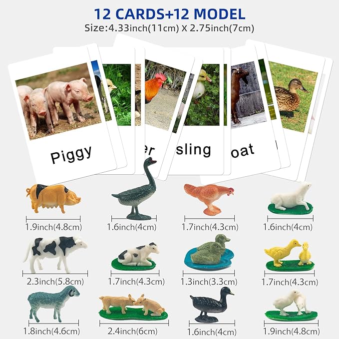 MEROCO Montessori Animal Match - Miniature Farm Animal Toy Figurines with Matching Cards Montessori Language Materials Preschool Learning Toy NEWT033
