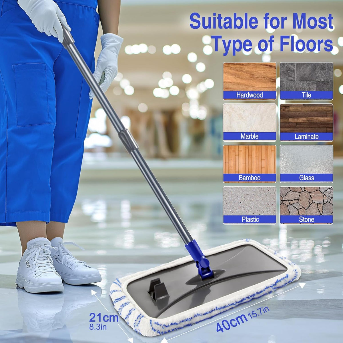 MASTERTOP Microfiber Mops for Floor Cleaning, Extra Large Industrial Mop,Floor Commercial Mop for Wet & Dry Use, Flat Mops for Hardwood, Vinyl, Laminate, Tile Floors, 5 Reusable & Washable Pads