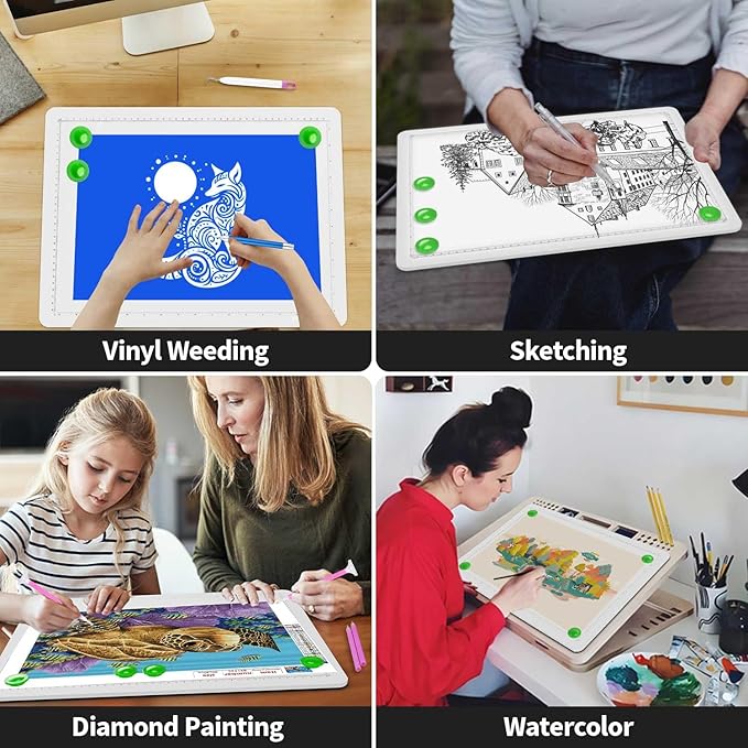 Up To 9000Lux Super Bright A4 Light Pad,Rechargeable light box with 4000mAH Lithium Battery for Cricut Weeding Vinyl Tool,Magnet light box for tracing,light board for Diamond Painting,Sketching(White)