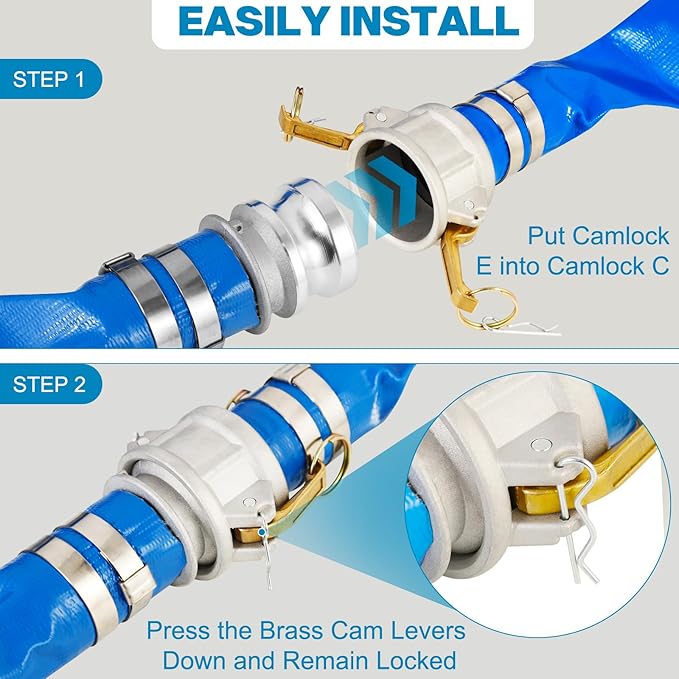 1.5" x 100 Ft Discharge Hose, Heavy Duty PVC Lay Flat Water Backwash Hose,Durable Pool Drain Hose with Aluminum CE Fittings for Water Pump And Filters
