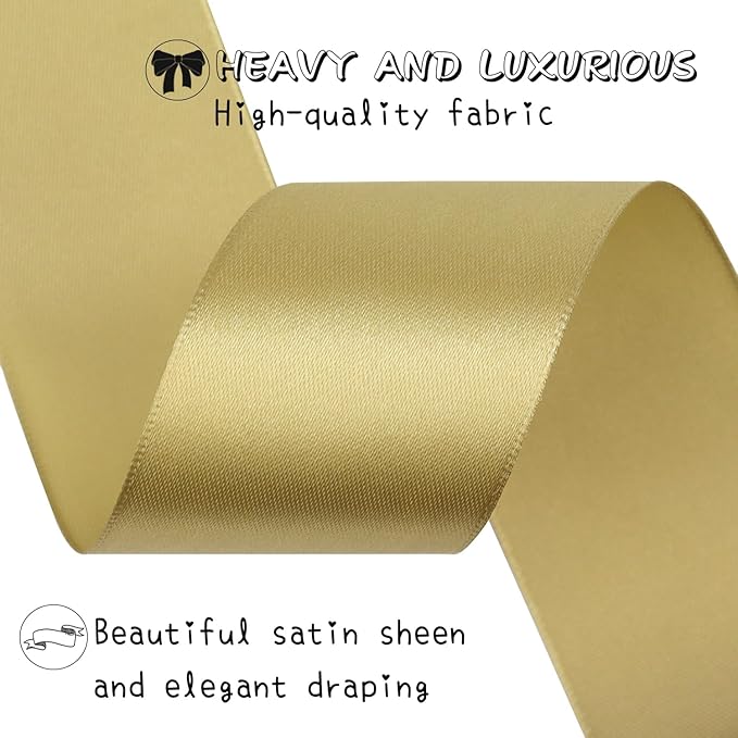 Champagne Gold Solid Satin Ribbon 1-1/2 Inch 25 Yards Solid Polyester Fabric Ribbon for Gift Wrapping Wedding Christmas Baby Shower Birthday Party Decoration Handmade Immortal Flower Craft
