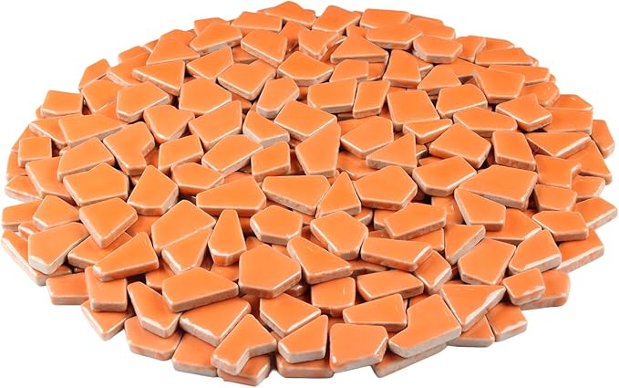Ceramic Mosaic Tiles for Crafts & Art Projects 200 Grams Vibrant Colors Pieces Fit Together Like a Puzzle Endless Creative Ideas for Mosaic Art DIY Hobbies Small Sizes (Orange)