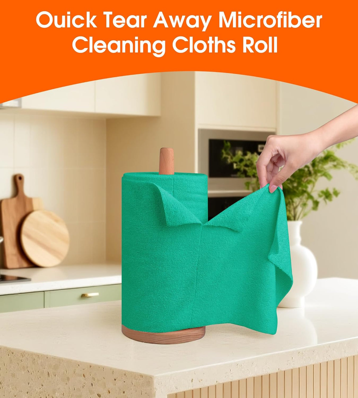 Roll of Microfiber Cleaning Cloth –100 Pack, Tear Away Microfiber Towels, Reusable, Washable, Scratch-Free, Cleaning Supplies,Kitchen Towels for Car, Home, Kitchen (Malachite Green)