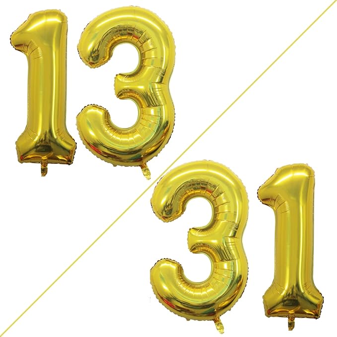 GOER Number 13 Balloons for 13th Birthday Sweet 13 Party Decorations,42 Inch Jumbo Foil Helium 31 Balloons for 31st Birthday Party Decoration (Gold)