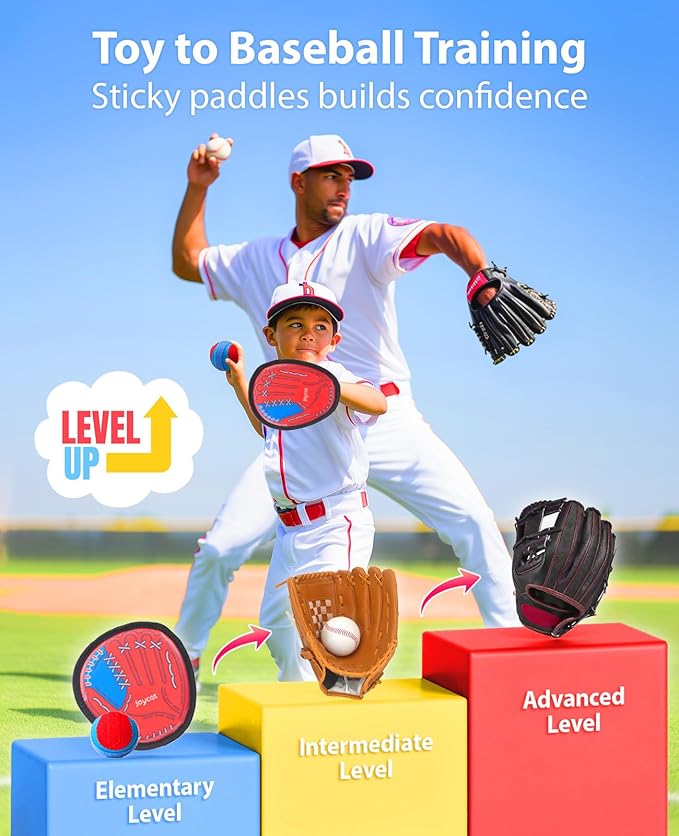 JoyCat Toss and Catch Ball Game Set,Toddler Baseball Glove,Beach Pool Yard Camping Games,Kids Sports & Outdoor Play Toys for Family,Outside Toys for 3 4 5 6 7 8 9 10+Year Old Boys Girls Birthday Gifts
