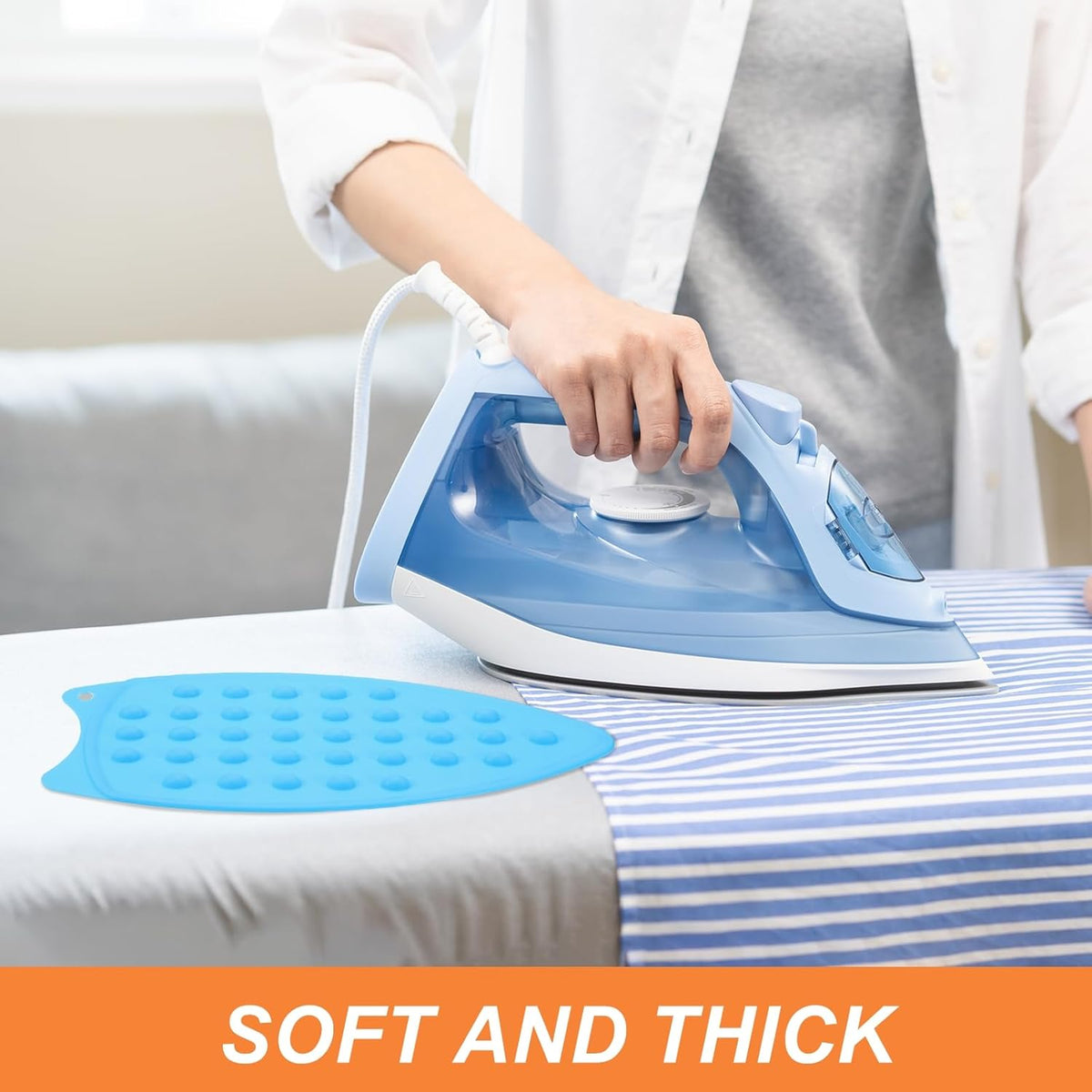 PATIKIL Silicone Iron Rest Pad, Multipurpose Hot Heat Resistant Iron Rest Plate Protective Pad for Ironing Board Hot Resistant Steamer Steam Compact Mat, Blue