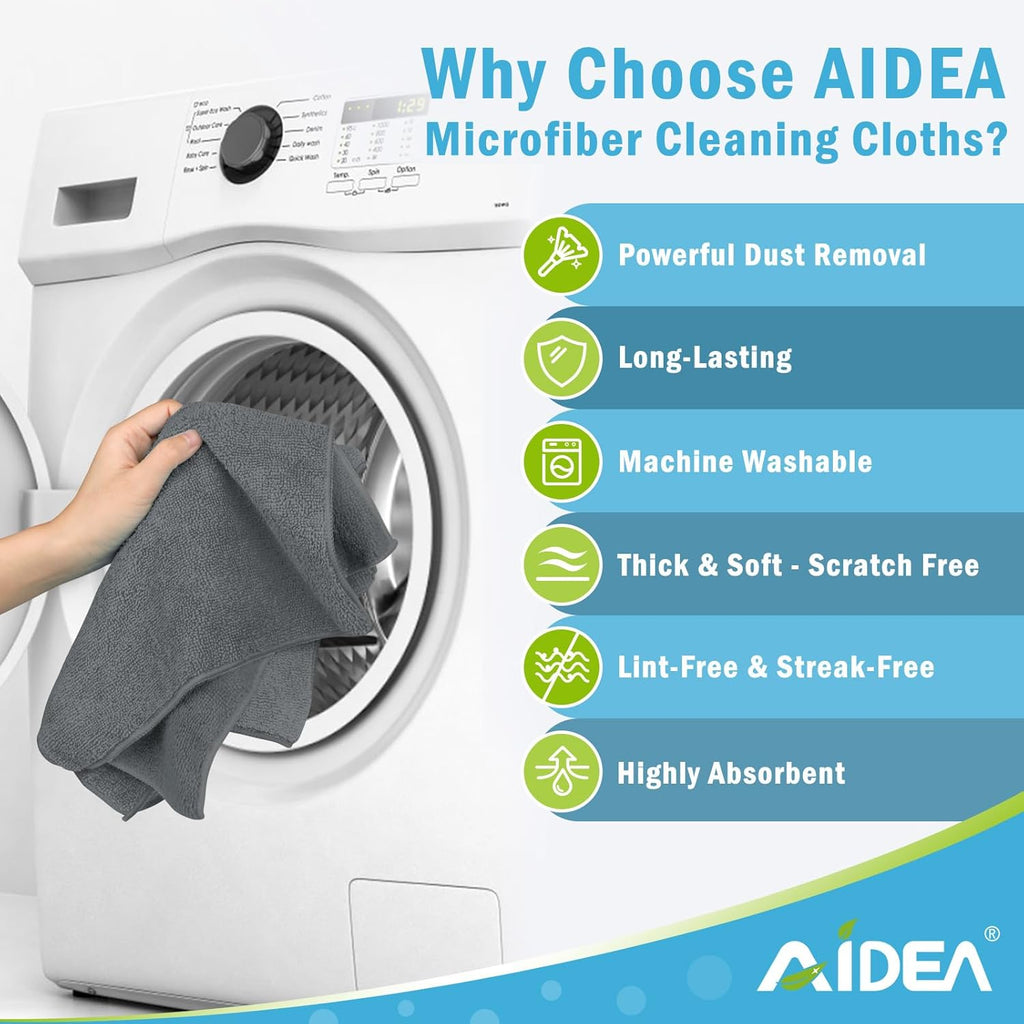 AIDEA Microfiber Cleaning Cloth Grey 8PK, Microfiber Towels for Cars, Premium Car Cloths, Dusting Cloth Lint Free Cleaning Rags for SUVs, House, Kitchen, Window, Workshops,11.5×11.5"