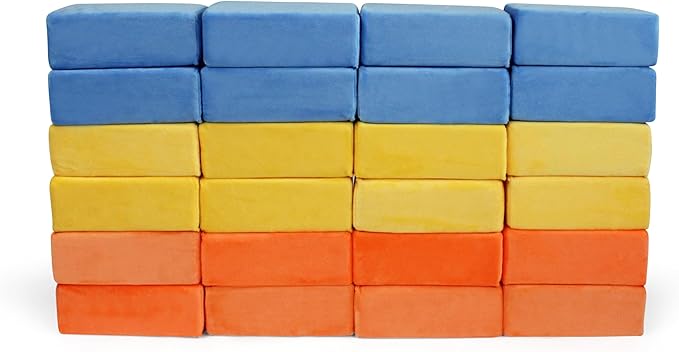 The Original Premium Plush Building Block for Kids - Certified Safe Foam Blocks in Luxuriously Soft Fabric Covers - Set of 24 (B.O.Y.)