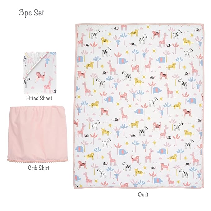 Lambs & Ivy Snuggle Jungle Pastel Safari Cotton Jersey 3-Piece Crib Bedding Set