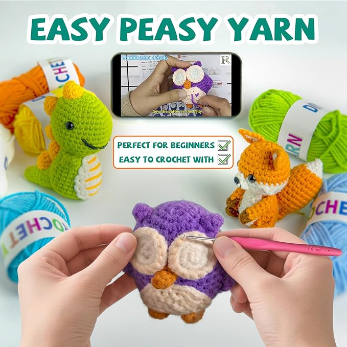 Utook Crochet Kit for Beginners，6 Cute Animals Crochet Kits with Yarn, Crochet Hooks & Accessories | Beginner-Friendly Video Tutorials | Great for Adults & Kids Learning to Crochet