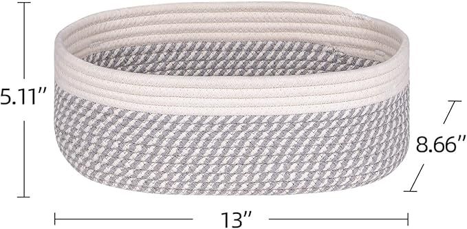 Shelf Storage Baskets for Organizing|Decorative Basket for Closet Storage|Toy Baskets&Bins|Small Woven Rope Baskets-13x8.66x5.11’’,Durable&Stylish,Oval 3 Packs Off White&Mixed Gray