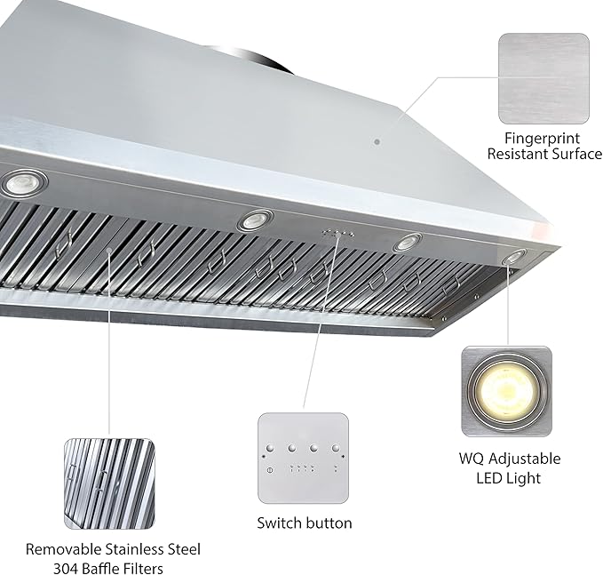 CT Copper Tailor Sloped Copper Vent Hood Island Mount,54'' W,39''H,1260 CFM Exhaust Fan,Stainless Steel Vent,LED Light,Dishwasher-Safe Baffle Filters,VH8TR1