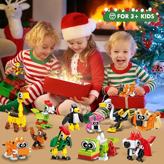 HOGOKIDS 60 Kinds Party Favors for Kids, 20 Pack 3-in-1 Animals Building Block Toy Sets for Goodie Bags Stocking Stuffer Classroom Prizes Birthday Christmas Easter Gifts for Boys Girls Ages 6-12+