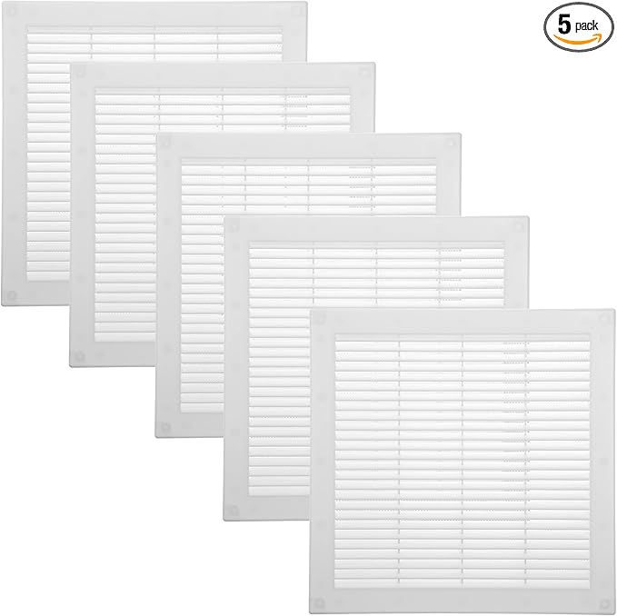 Vent Systems 10" x 10" Inch (Opening Dimensions) - Pack of 5 - White Plastic Soffit Vent Cover - Durable Flat Square Air Vent Grille with Mesh Screen - Ventilation Grill Wall, Ceiling Indoor, Outdoor