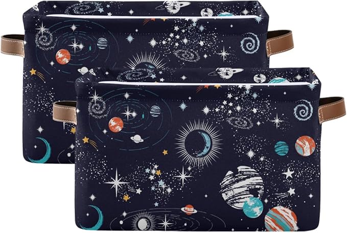 Storage Basket Bin Space Galaxy Constellation Organizer Basket Collapsible Shelf Basket Cube with handle for Nursery Bedroom Bathroom, one sizex1