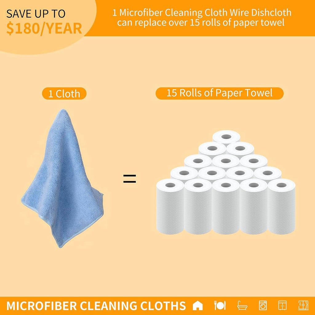 2 in 1 Microfiber Cleaning Cloth Kitchen Towels, Non Scratch Wire Dishcloth Cleaning Rags for Washing Dishes, Multipurpose Microfiber Towels for Cars, Kitchen, Wall and Window Cleaner