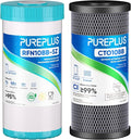 PUREPLUS 5 Micron 4.5"x 10" Whole House Water Filter Cartridge Combo Kit with Activated Carbon Block, and Iron Reduce Filter, Replacement for WFHDC8001, CB-BB-10, GE FXHTC, GXWH40L, GXWH35F, 1PACK